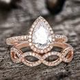 thumbnail image 2 of 2pcs 11x8mm Tear Droped Diamond Moissanite Engagement Ring set 4.75 Carat Pear Shape Wedding ring Solid 10K Rose Gold Bridal Set Promise Ring Twisted Matching Band, 2 of 6