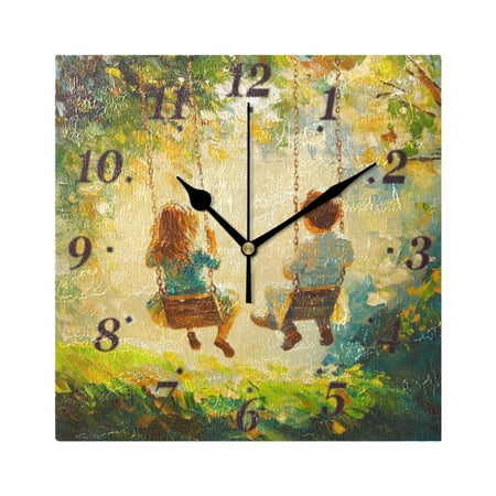 Swing Wall Clock Square Clock Decoration Creative Clock Dual Use Black Pointer 7.78in
