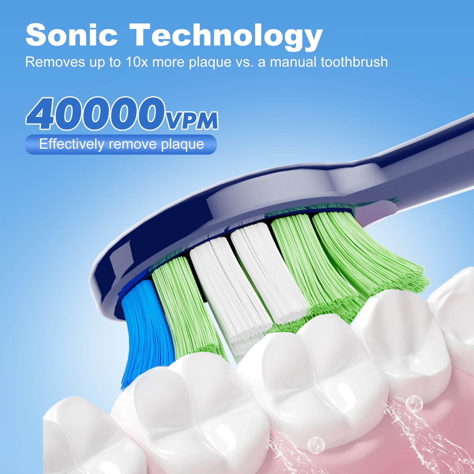 JTF Sonic Electric Toothbrush for Adults and Kids with Travel Case and 6 Brush Heads, 5 Modes 40000 VPM Rechargeable Power Toothbrush with Wireless Charger, IPX7 Waterproof 60-Day Battery Life, Blue