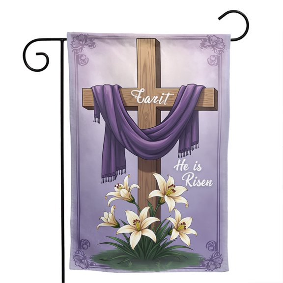 He Is Risen Easter Wreath Polyester Garden Flag 12.5x18 Inch - Double Sided Vertical Outdoor Farmhouse Yard Sign