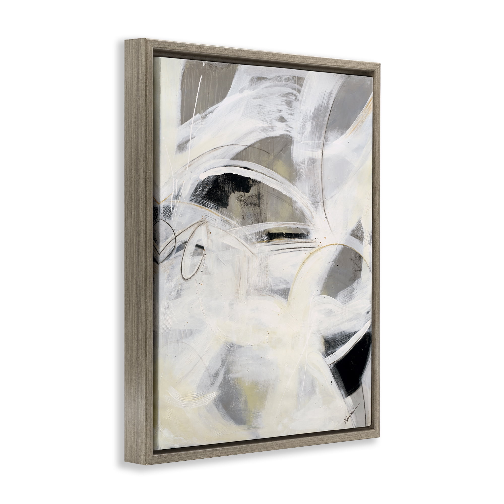 Stupell Industries White Abstract Expression Abstract Painting Brown Floater Framed Canvas Art Print Wall Art, 17 x 21