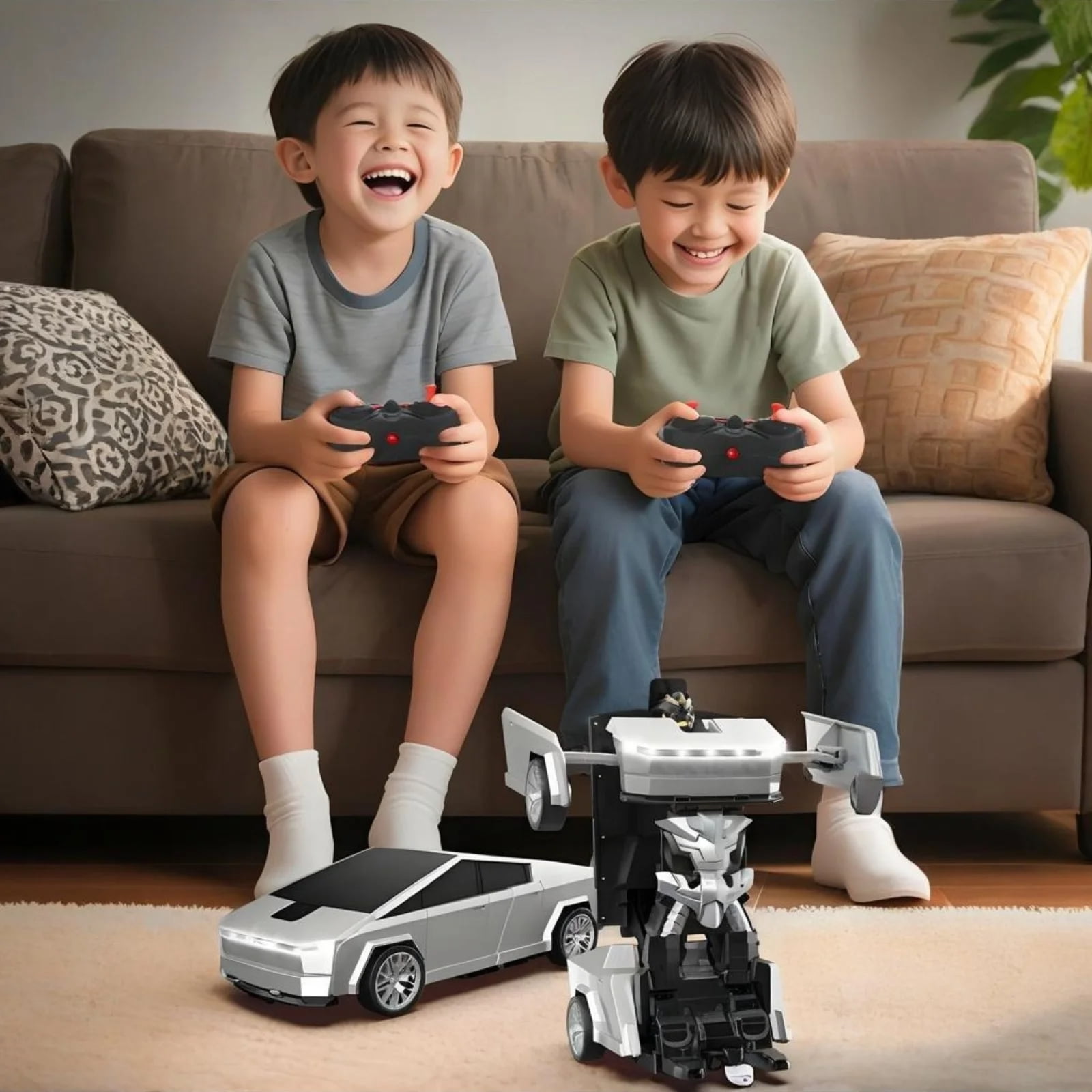 Cyber Truck Robot Car, Funtogether Toys 1:18 Transforming RC Car, One-Click Deformation Cyber Truck for Kid with LED Lights, Stem Gift for Boys
