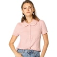 thumbnail image 1 of INSPIRE CHIC Camisa De Manga Corta Suave Con Botones Y Cuello Peter Pan Dulce Para Mujer Rosa L, 1 of 6