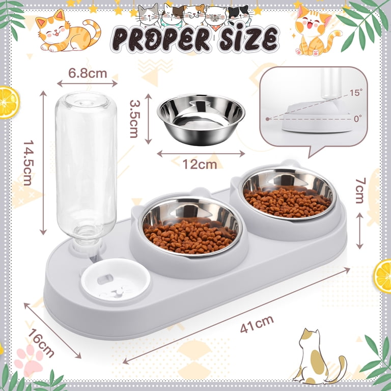 Abaima 3-in-1 Stainless Steel Cat Bowl Set with Auto Waterer photo 2