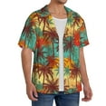 thumbnail image 4 of Vsdgher Colorful Hawaii Palms Print Men's Wrinkle Free Untucked Cuban Shirt Business Casual Button Down Shirts Short Sleeve Shirt, 4 of 7