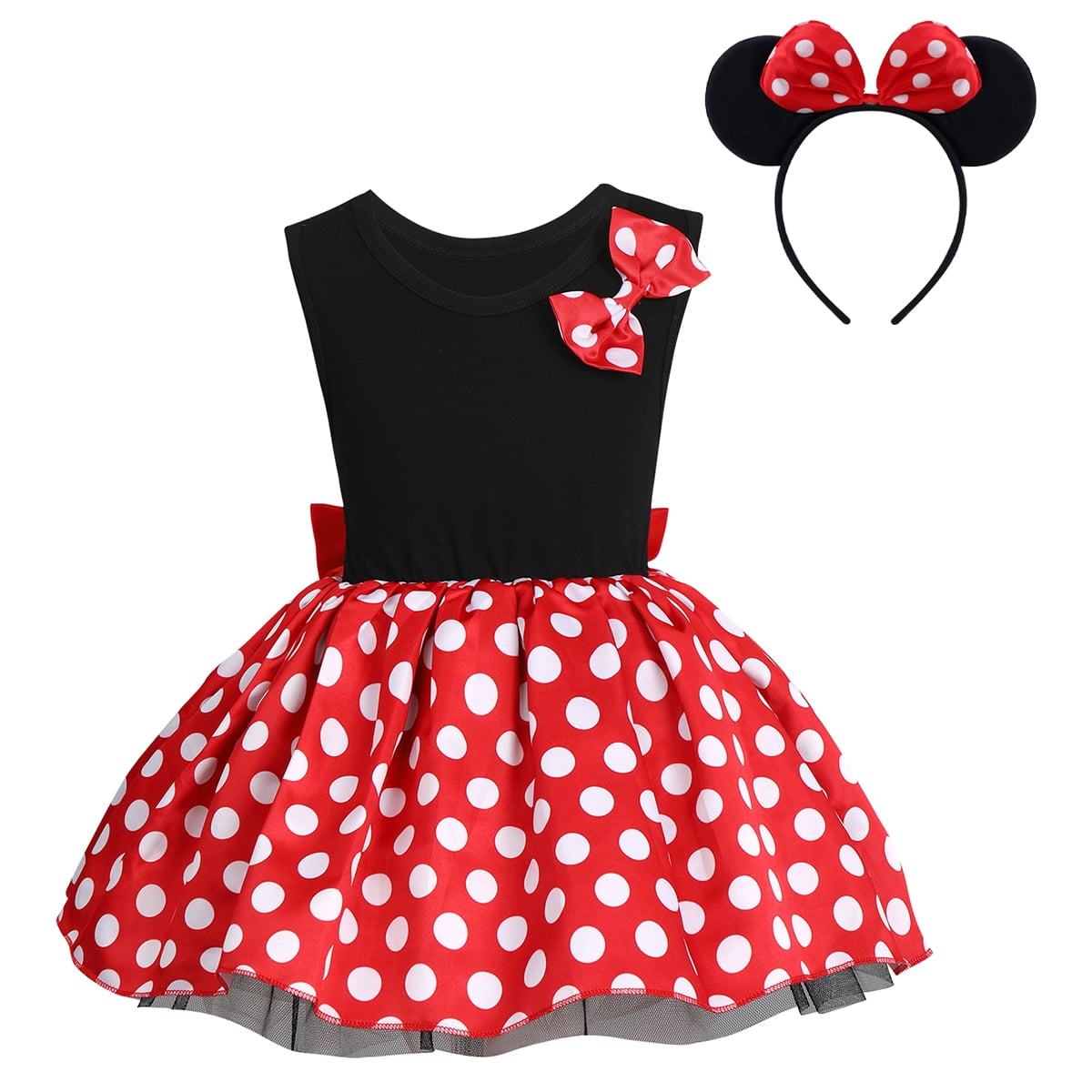 Tulle Robe Minnie Enfant Fille Deguisement Robe de Princesse Rouge Jupe à  Pois Bébé Fille avec Bandeau Carnaval Cosplay Costume Anniversaire  Halloween