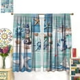 thumbnail image 3 of Nautical Blackout Windows Curtains, Lighthouse Anchor Rudder Theme Starfish Shell Conch Pattern Rod Pocket Curtains, for Living Room Bedroom 21(W)*63(L) 2 Panels, 3 of 6