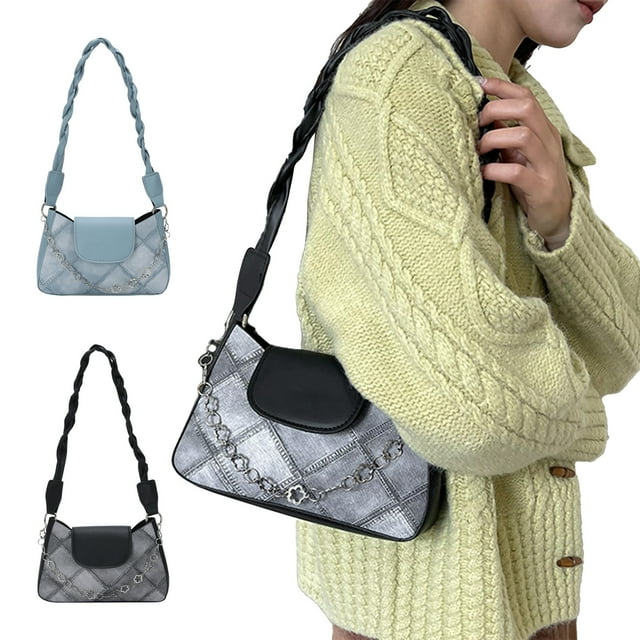 Bolso informal de hombro para mujer - Bolso bandolera de cuero PU con correa ajustable, 9,44x5,91x2,36 pulgadas, negro o azul cielo, bolso para móvil y cartera para trabajo, viajes, compras