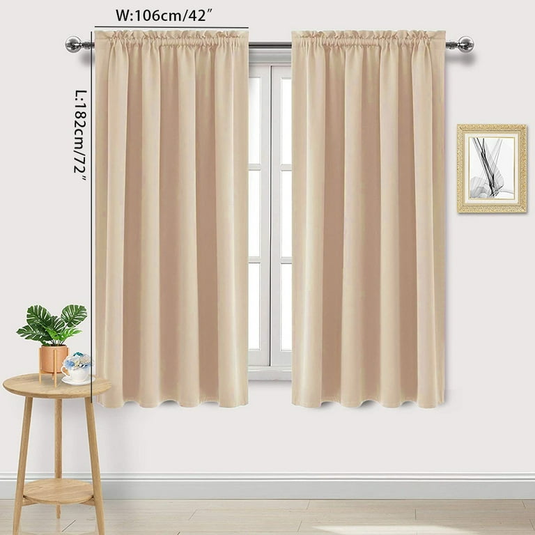 Blackout Curtains 72 inches Long for Living Room, Room Darkening Window  Curtain Panels, Rod Pocket Thermal Insulated Solid Drapes for Bedroom,  42x72 inch, Beige, 1 Panel 