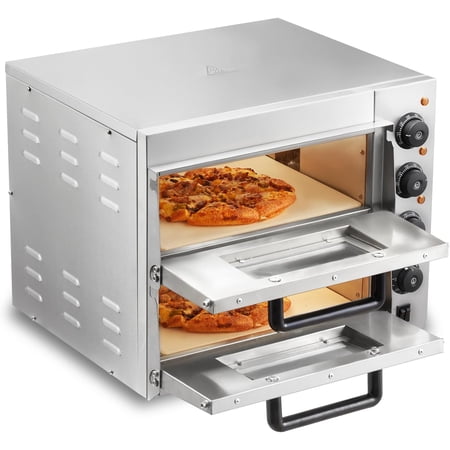 Commercial Pizza Oven Countertop 14 Double Deck Layer Stainless Steel Electric Pizza Oven with Stone and Handle Multipurpose Indoor Pizza Maker for Restaurant Home Pretzels Baked