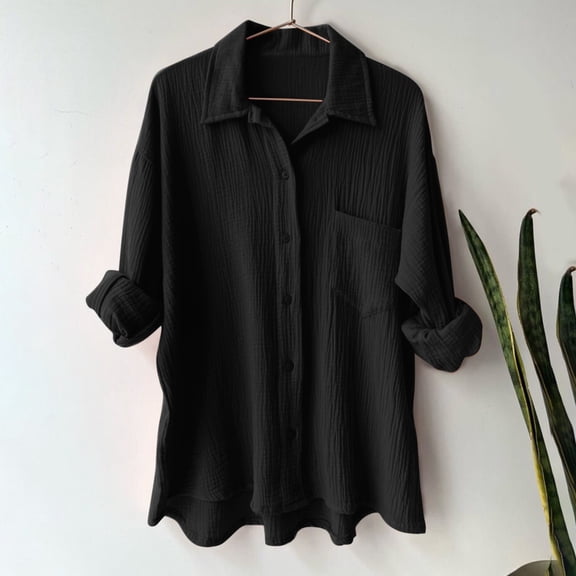 Womens Dressy Button Down Blouses Business Work Collared Shirts Long Sleeve Solid Color 2026 Tops