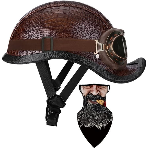 Motorcycle German Leather Half Face Generic DOT Approved Motorbike Moped Jet Bobber Pilot Crash Chopper Lightweight Breathable Towel Goggles M-XL