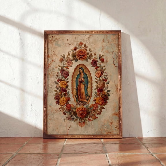 Virgen de Guadalupe Mexican Floral Religious Catholic Sacred Mary Art Unframed Paper Print
