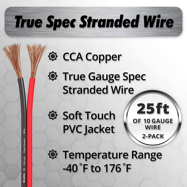 InstallGear 10 Gauge AWG CCA Power Ground Wire Cable (50ft Black & Red)  Welding Wire, Battery Cable, Automotive RV Wiring, Car Audio Speaker Stereo  