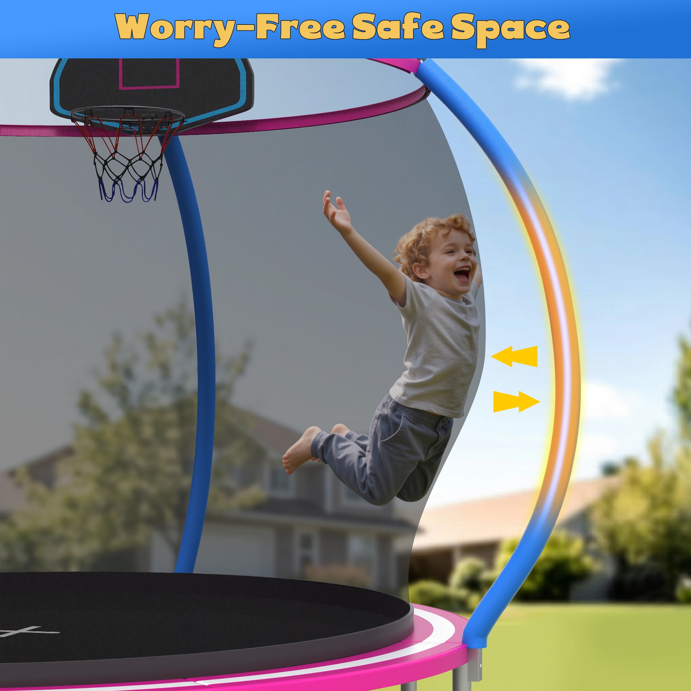 Trampoline for Kids and Adults, Segmart 10Ft Trampoline with Basketball Hoop & Enclosure Net