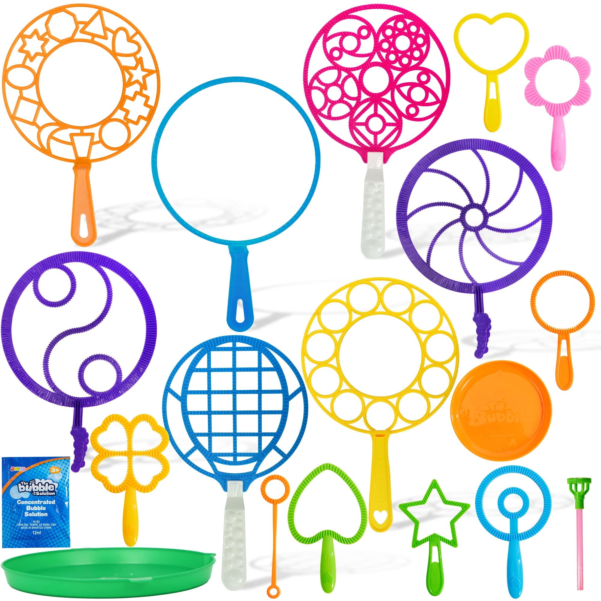 Syncfun 18 Pcs Giant Bubble Maker with Tray, 12" Big Bubble Wands Set Bulk, Summer Outdoor Activity, Party Favors, 6 Pcs Bubble Solution Suitable for All Age People
