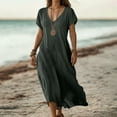 thumbnail image 2 of OSOLU Solid Color Linen Dresses For Women Flowy V-Neck Short Sleeve Maxi Dress Lightweight Summer Beach Vacation Dresses Relaxed Fit Sundress Wedding Guest Dress, 2 of 6