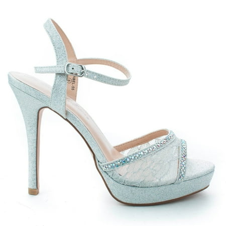 Lace Up Stiletto Pump - Isabel55 by Blossom, Sparkling Rhinestone Studded Lace Stiletto Heel Dress Pumps