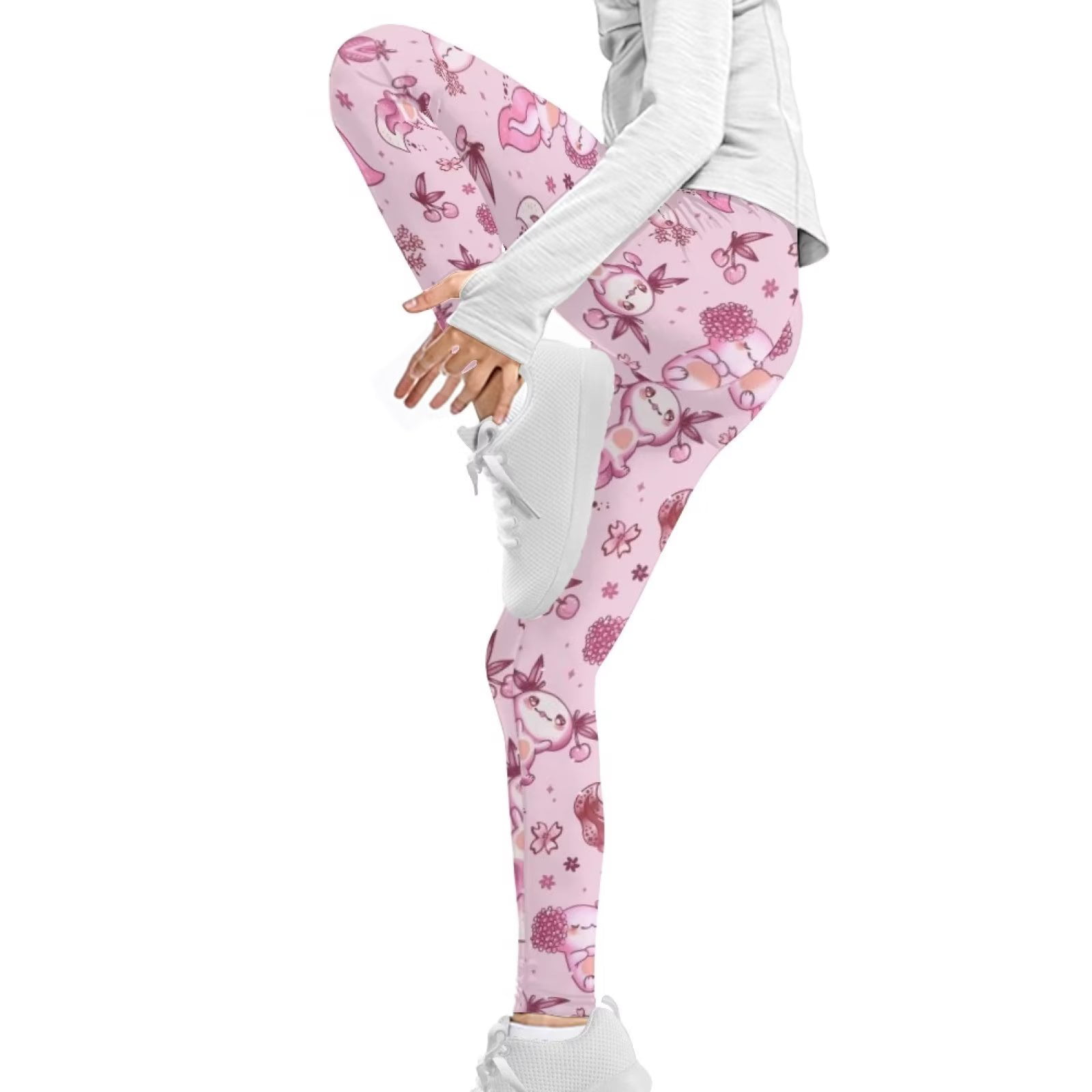 FKELYI Pink Floral Axolotl Kids Legging Size 12-13 Years Lightweight  Dancing Active Girls Tights Elastic Hoilday Yoga Pants High Waisted Cute 