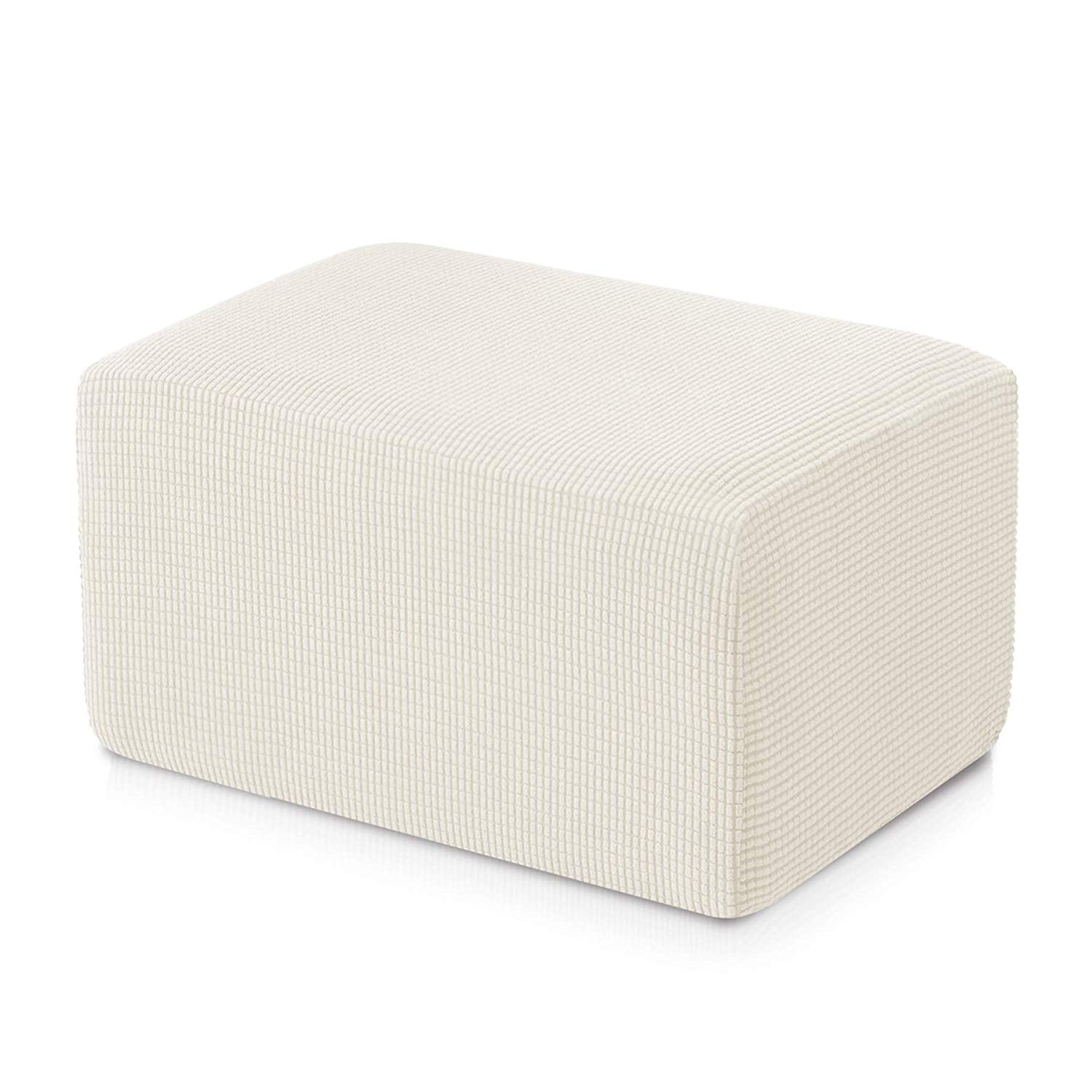 subrtex Stretch Storage Ottoman Slipcover Protector Oversize Spandex Elastic Rectangle Footstool Sofa Slip Cover for Foot Rest Stool Furniture in Living Room XL, Off-White