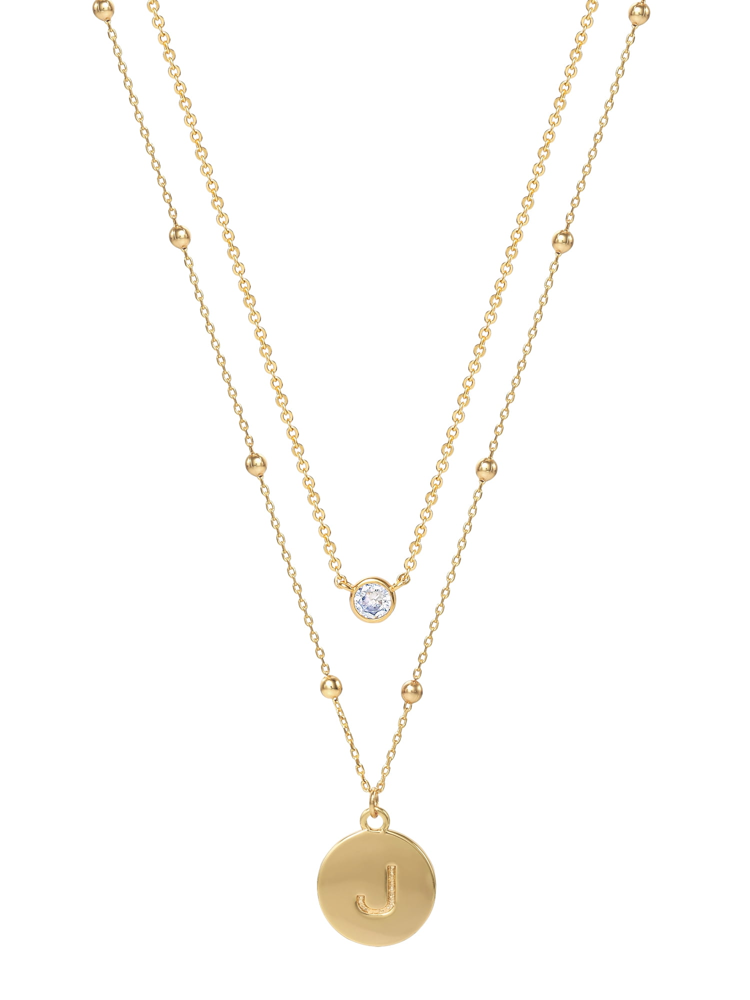 Believe by Brilliance Women's 14kt Gold Flash Plated Layered Cubic Zirconia and Initial J Necklace Set