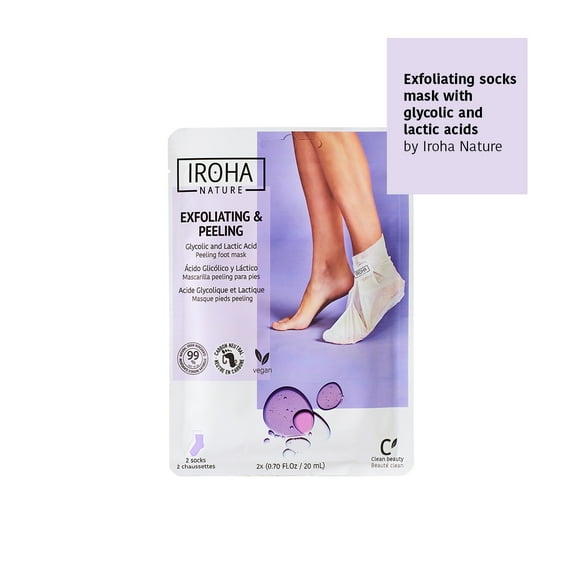 Iroha Nature, Exfoliating Foot Mask, Exfoliating Socks with Glycolic and Lactic Acids (1 Pair)