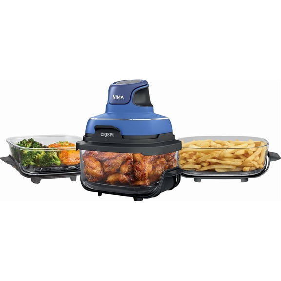 Ninja Crispi 5-in-1 Portable Glass Air Fryer Cooking System, 6-Cup, 4-Quart & 2.5-Quart TempWare Containers With Lids, Microwave, Freezer & Dishwasher Safe, Blue, FN103CO