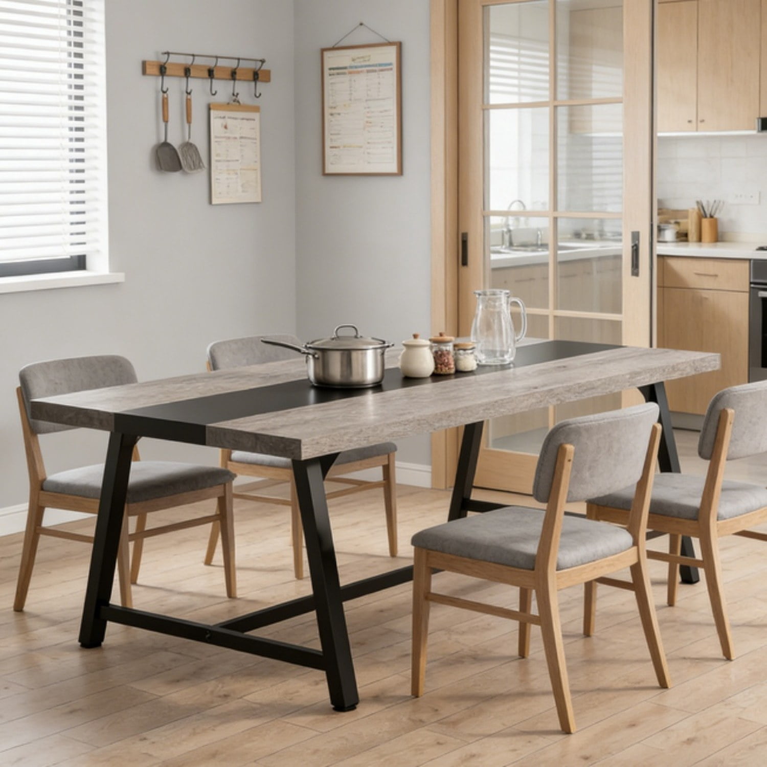Dining Table, 70.87 in L x 33.46 in W x 29.92 in H, Seats 6-8, Rectangular Kitchen Table with Metal Frame
