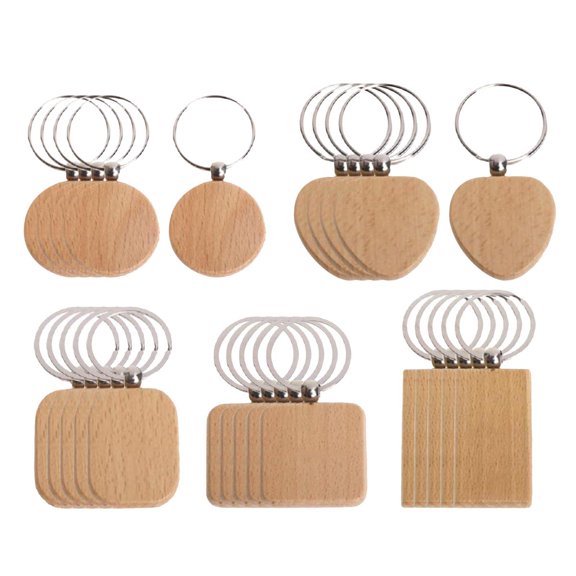 25 Pieces Wood Keychain with Metal Key DIY Blank Chain Key Tags