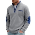 thumbnail image 3 of cllios Quarter Zip Pullover Men Waffle Long Sleeve Mock Neck Sweatshirt Solid Color Casual Sweatshirts No Hood Loose Fit Basic Sweatshirts Gray S-XXXL, 3 of 6