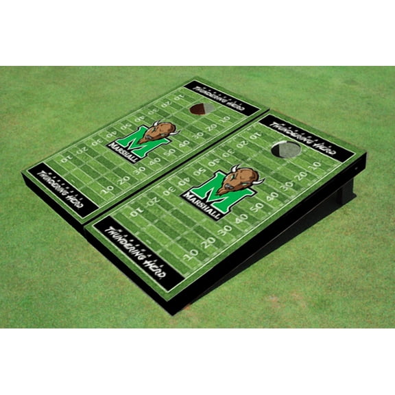 Marshall University Black Matching Football Field Custom Cornhole Boards