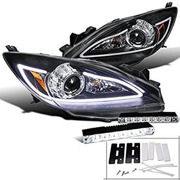 Mazda 3 JDM Black LED DRL Strip Projector Headlights w/ 6-LED Fog DRL