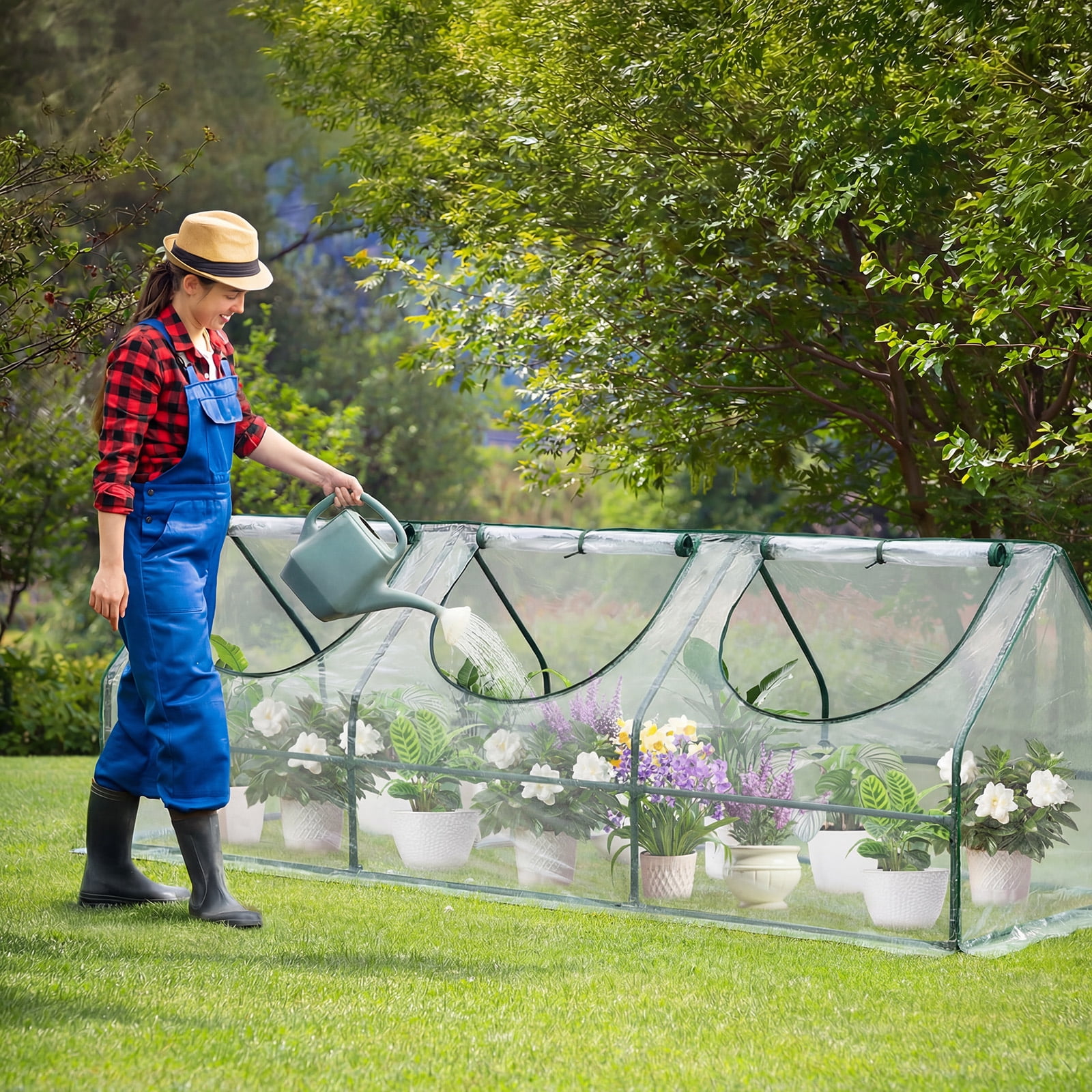 Aoodor 9 ft. x 3 ft. x 3 ft. Mini Greenhouse with 3 Zipper Doors, Water Resistant UV Protected for Flowers, vegetables and herbs - Transparent