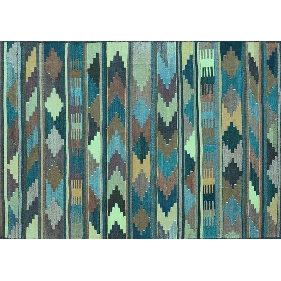 Ahgly Company Indoor Rectangle Southwestern Light Blue Country Area Rugs, 2' x 4'