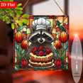 thumbnail image 6 of 2D Flat, 1pc Raccoon Chef with Cake Flowers Acrylic Sun Catcher Window Hanging Sign - 8x8 Inch Square Bohemian Stained -Style Wall Decor, Cute Raccoon Chef Hat Tulips, Porch, Garden, Christmas, 6 of 8