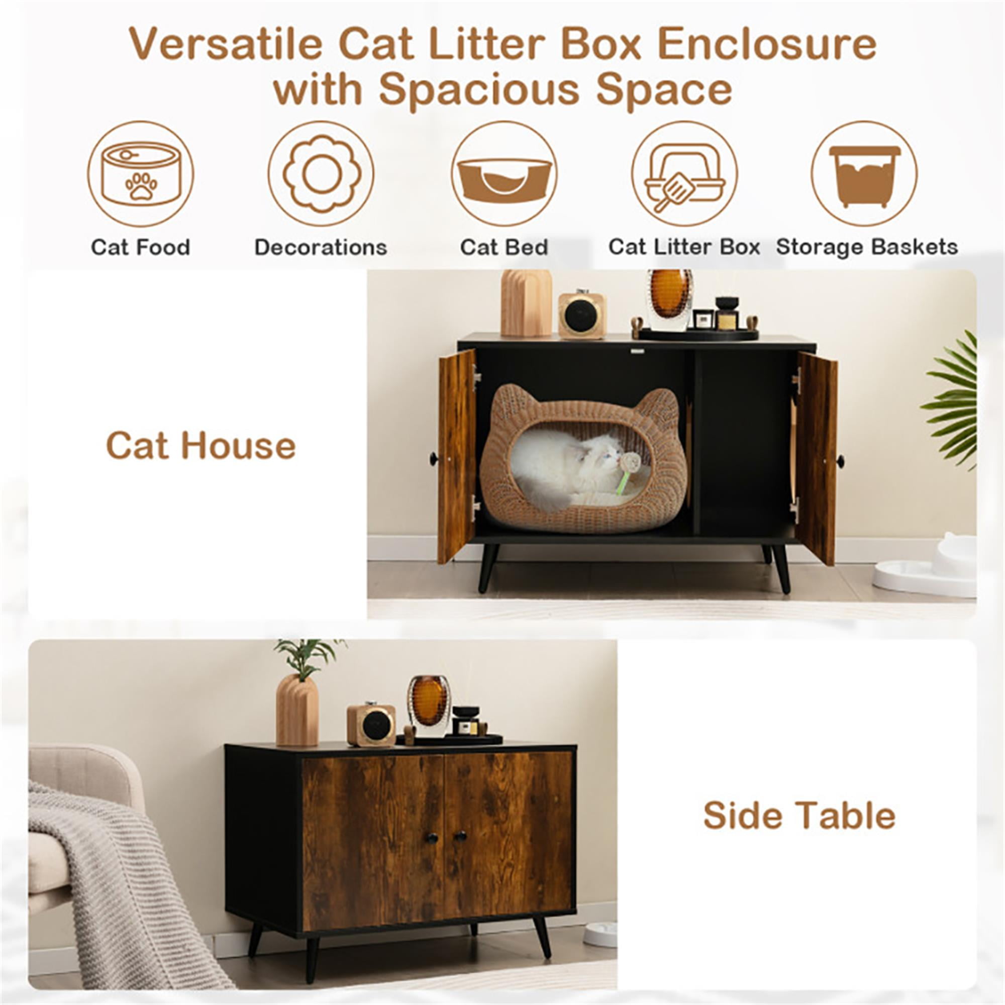 Kadyn 31" Cat Litter Box Enclosure, Hidden Litter Box Furniture, Wood Cat House Washroom Cabinet Fit for Most of Cat and Litter Box, Black