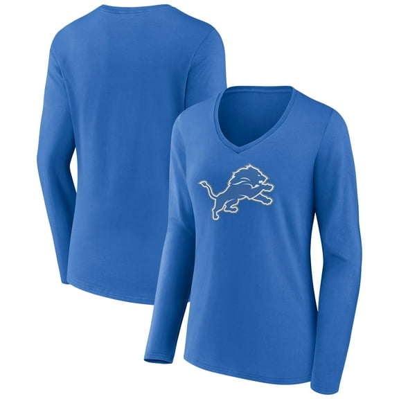 Women's Blue Detroit Lions Primary Team Logo Long Sleeve V-Neck T-Shirt