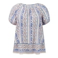 thumbnail image 4 of DARING DIVA Women's Plus Boho Floral Round Neck Puff Sleeve Blouse 1X Royal Blue, 4 of 6