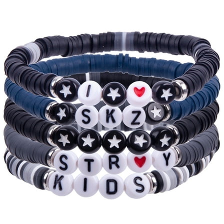 STRAY KIDS Inspired Beaded Bracelets - Set of 5 with SKZ Letter Charms & 5-Star Album Symbols (STAY Jewelry Gift)​​