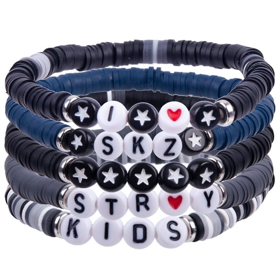STRAY KIDS Inspired Beaded Bracelets - Set of 5 with SKZ Letter Charms & 5-Star Album Symbols (STAY Jewelry Gift)​​
