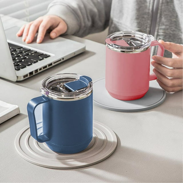 Kadlawus 2Pcs Portable Double Layer Stainless Steel Coffee Mug, Vacuum Insulated Travel Mug with Lid Handle, Induction Heatable Mug for Camping Office
