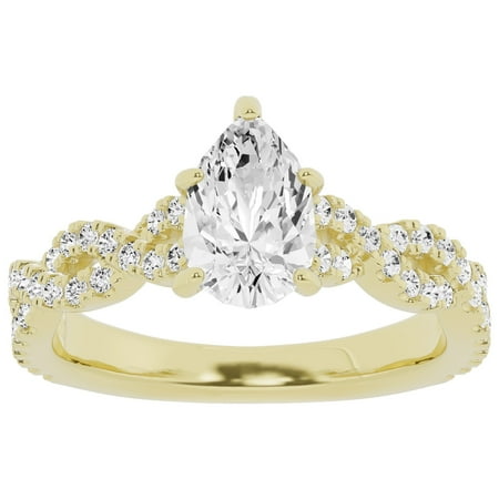 Unique Moments 1.50 ct Lab Grown Pear Diamond Infinity Solitaire Engagement Ring 10K Yellow Gold