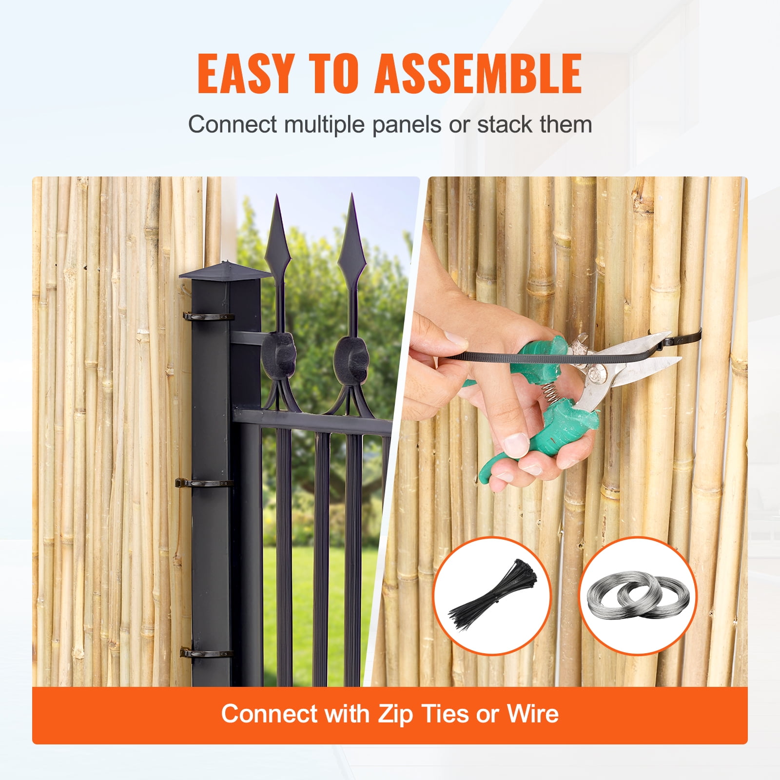 KFFKFF Bamboo Barrier, Sustainable Privacy Fence 6ft x 8ft x 0.75in, Bamboo Panel for Garden, Backyard, Balcony, Patio, Poolside Decorative Screen