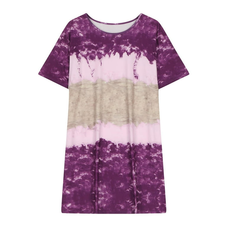 Dailytrove Women's Tie-Dye Print Fit & Flare Dress, Short Sleeve, Casual Beach & Festival Wear, Lightweight Cotton Blend, Ruffled Hem, Size: DT-3XL