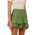 thumbnail image 5 of Wowcloth Women's A-line Short Skirt, Solid Color High Waist with Tie Belt, Retro Double Layer Ruffle Hem for Casual and Daily Wear, 5 of 5