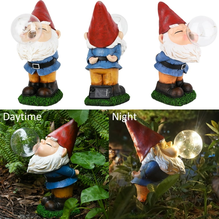 VAINECHAY Garden Gnomes Statues Decor Outdoor Gnomes Garden Decorations  with Solar Light for Yard Lawn