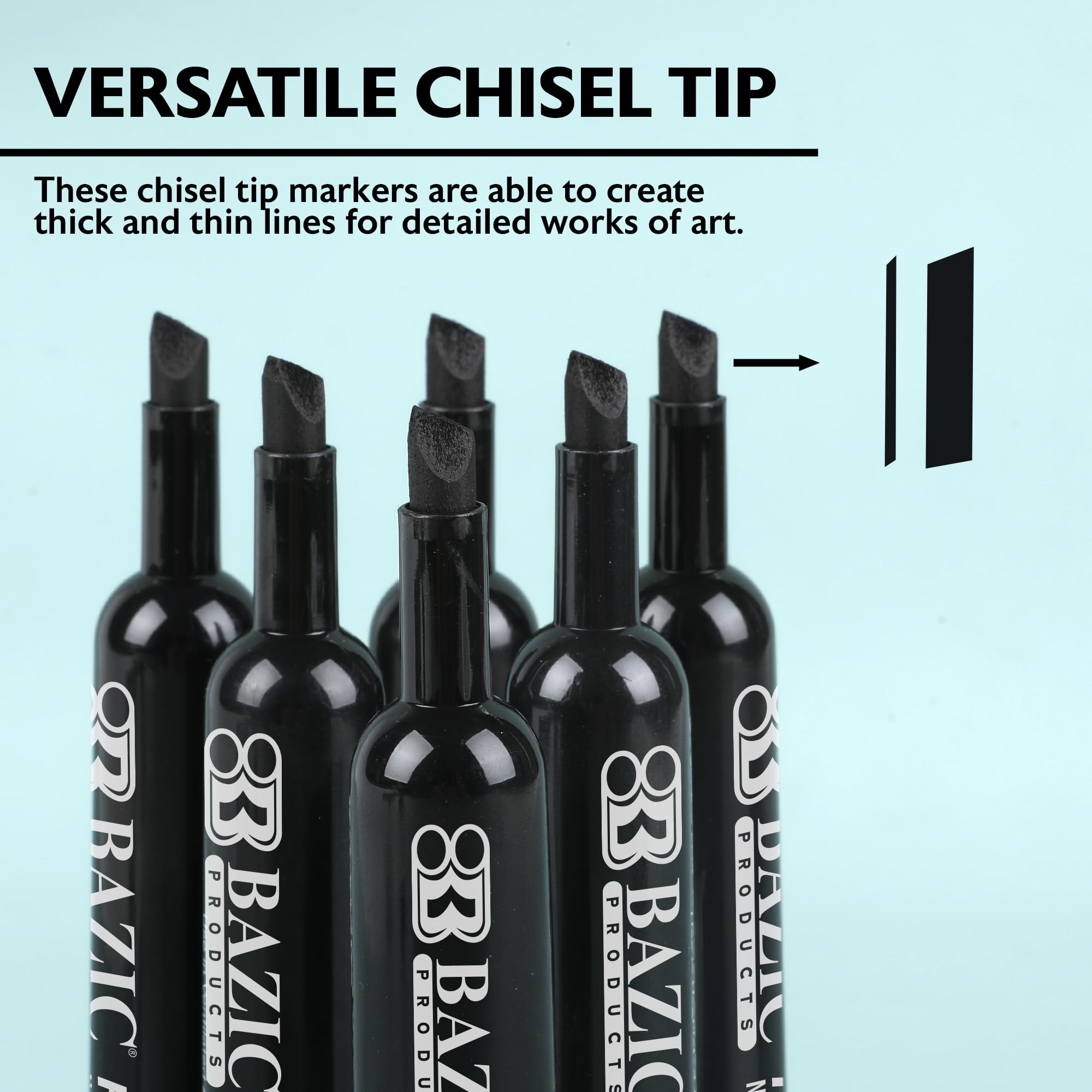 BAZIC Black Color Chisel Tip Style Permanent Marker, Total 144 Count
