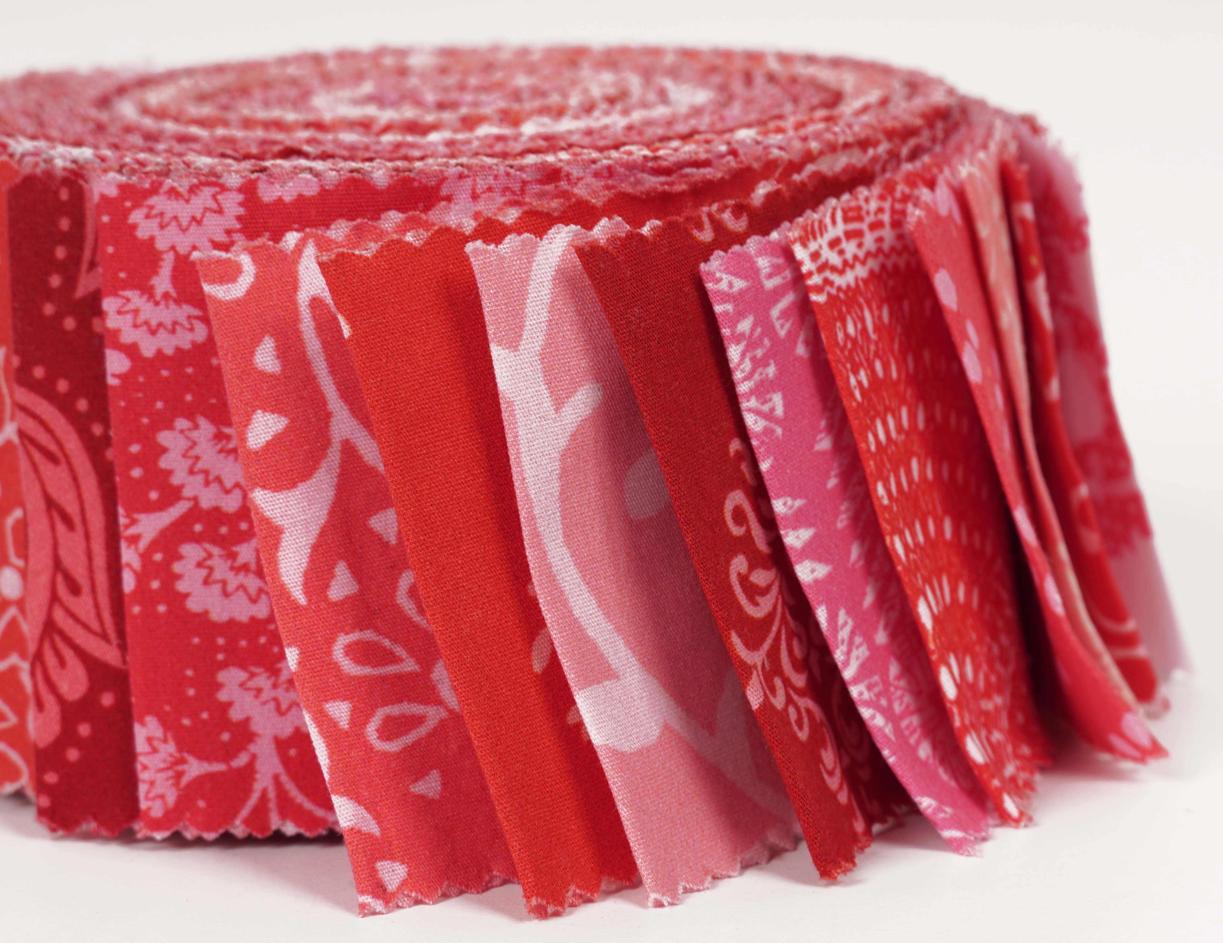 Soimoi 40Pcs Asian Block Print Cotton Precut Fabrics For Quilting Craft Strips 2.5x42inches Jelly Roll - Pink