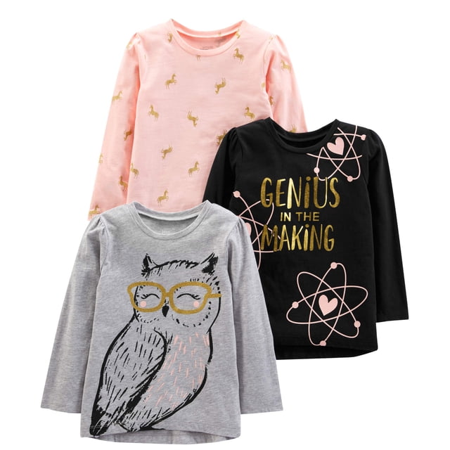 Camiseta Simple Joys by Carter's Girls, paquete de 3, manga larga, 2T