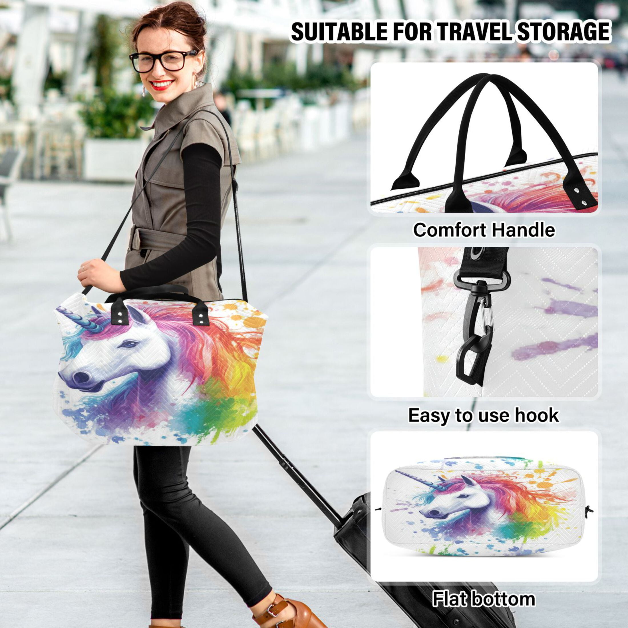Travel Duffel Luggage Bag Sports Duffle Bag Gym Bag with Zipper Rainbow-colored Unicorn